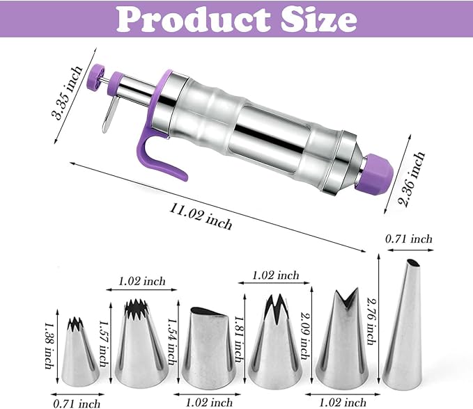 Dessert Decorating Syringe Set, Icing Piping Kit Stainless Steels Cake Decorating Tools 30 Piping Icing Nozzles Cupcake Decorating Kit - Purple