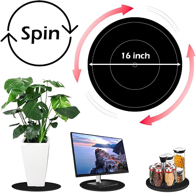 16 Inch Lazy Susan Turntable - Heavy Duty Rotating Swivel Steel Ball Bearings - Flat Base Stand for TV/Computer/Monitor/Arts/Crafts/Bonsai/Statue/Cabinet Organizer (2 Pack/Black)