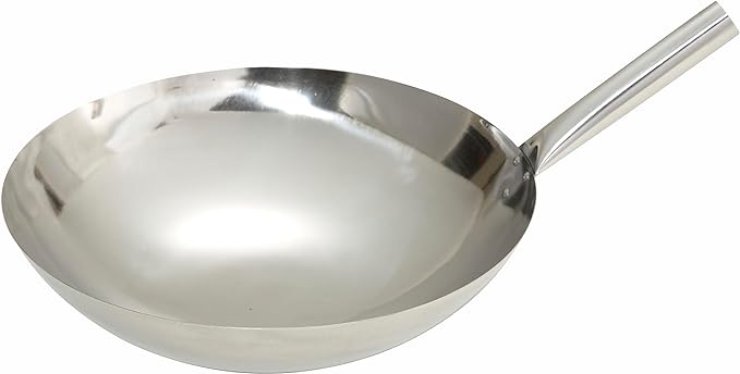 Winco 16" Nailed Joint Stainless Steel Wok | Great for Stir Fry, Sauteing, Frying and Restaurant Kitchens