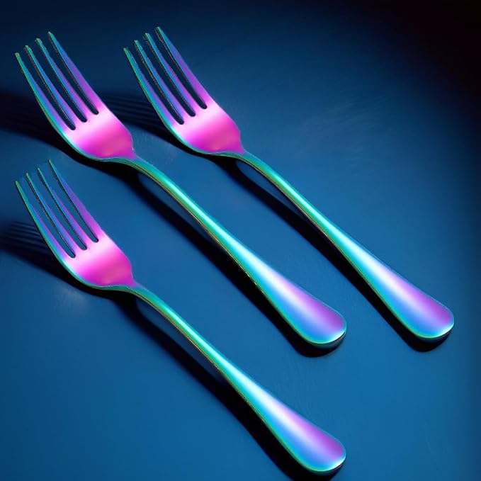 Rainbow Forks Silverware Set Of 6 Pieces, Stainless Steel Forks, Mirror Polished Fork Set, Cutlery Utensils Set of forks, Apartment Essential Flatware