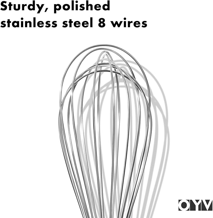 OYV 18/10 Stainless Steel Whisk, Ergonomic Handle, Dishwasher Safe Metal Whisk, Professional Wisk for Kitchen Cooking, Perfect for Blending, Whisking, Baking, and Beating, 10-Inch Wire Wisk