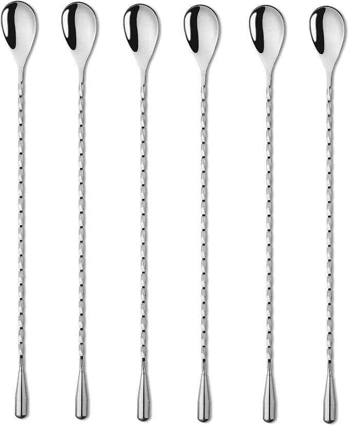 6 Pcs 12 Inch Bar Mixing Spoon Cocktail Spoon Stainless Steel Bar Long Spoon With Spiral Pattern
