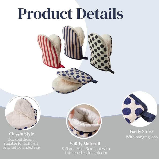 1 Pair Mini Oven Mitts,High Heat Resistant Oven Gloves,Kitchen Short Oven Mit with Hanging Loop for BBQ, Baking, Cooking and Grilling, (dotRed)