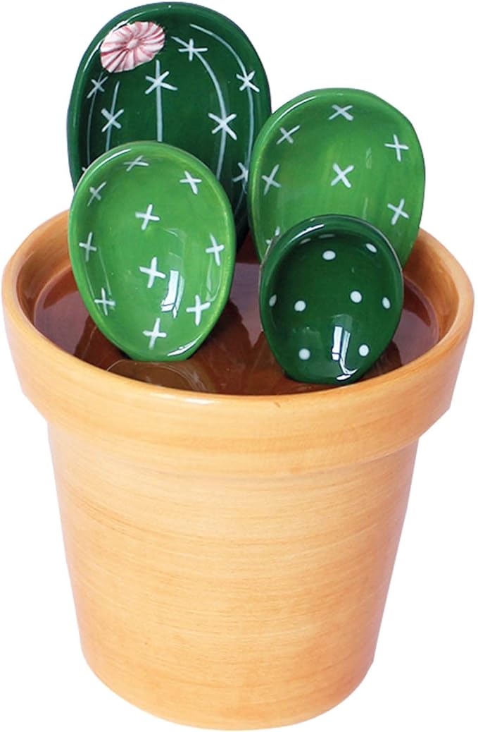 Cactus Measuring Spoons Set in Pot Ceramic House Warming Gifts New Home