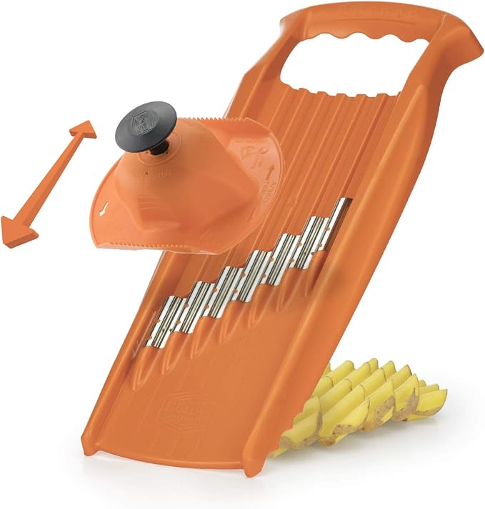 Börner Wave/Gaufrel XXL PowerLine Vegetable Slicer • Corrugated Vegetable Cutter • Corrugated/Waffle Cutter • Potato Grater for Grilled Potatoes Orange