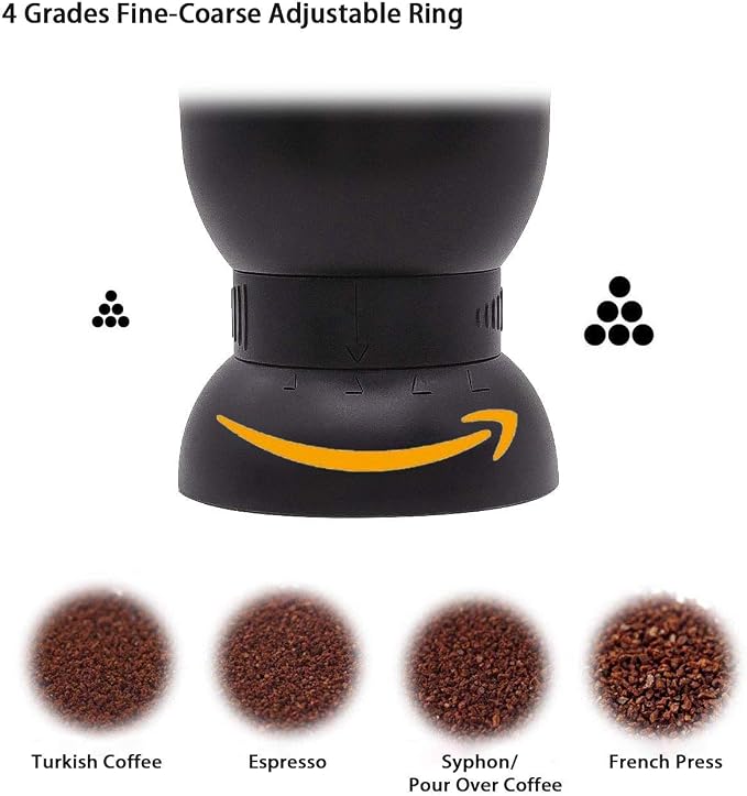 Manual Coffee Grinder Ceramic Burrs Adjustable Coarseness 2 Containers | Portable Hand Coffee Mill for Home, Office, Travel & Outdoor Camping