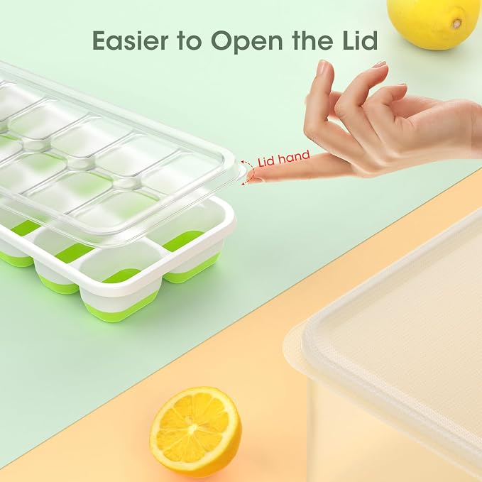 DOQAUS Ice Cube Tray with Lid and Bin,4 Pack Ice Cube Trays for Freezer | Silicone, Stackable. Easy Release Trays with Storage Bin & Scoop. Ideal for Freezer, Kitchen, RV, Cocktail, Coffee.
