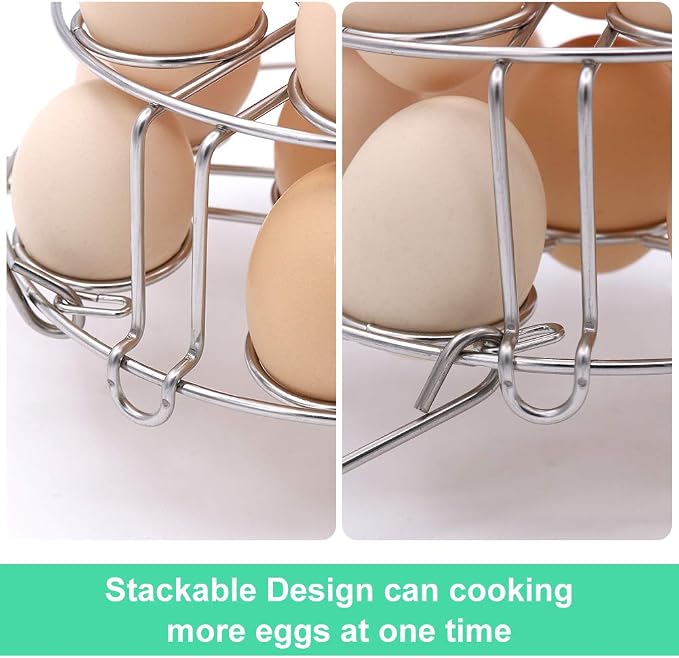 Stackable Egg Steamer Rack, BiaoGan Egg Cooking Rack with Heat Resistant Silicone Handles Compatible with Instant Pot Accessories 6,8 Quart, 14 Eggs Multipurpose Steamer Rack Trivet