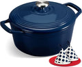 Overmont Enameled Cast Iron Dutch Oven - 5.5QT Pot with Lid Cookbook & Cotton Potholders - Heavy-Duty Cookware for Braising, Stews, Roasting, Bread Baking Midnight Sapphire