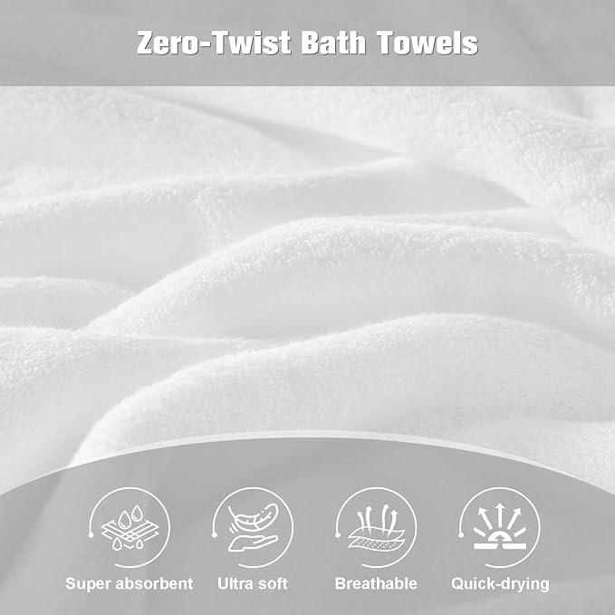 COZYART Luxury Bath Towel Set 6 Pcs White 100% Turkish Cotton 650 GSM | OEKO-Tex 100 Certified Zero Twist Ring Spun, Soft Absorbent Quick Dry, Plush Fluffy, Breathable Hotel Quality for Daily Use