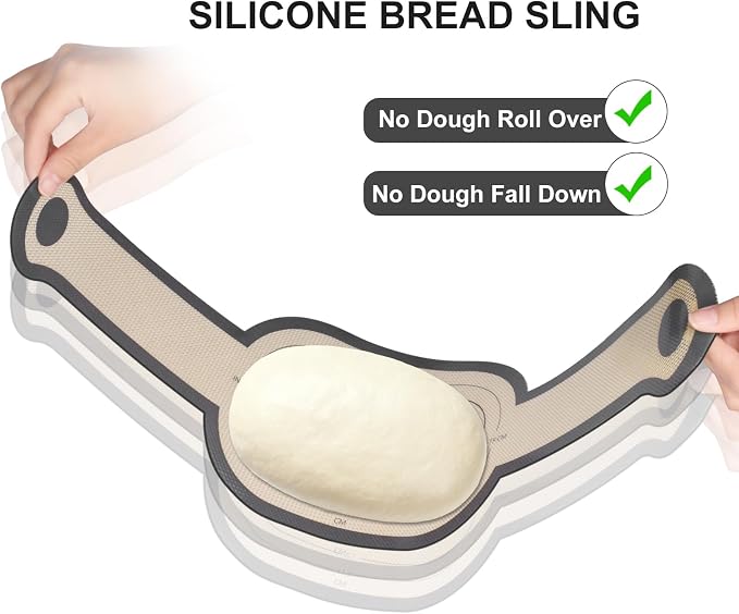 Silicone Bread Sling, Silicone Baking Sling with Longer Handles, Non-Stick & Easy Clean Dutch Oven Baking Mat to Transfer SourDough Easily, Reusable Bread Mat Set (2 Pcs Grey Oval)