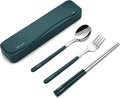 DEVICO Travel Utensils with Case, 4Pcs Portable Silverware Set for Work, 18/8 Stainless Steel Reusable Cutlery, Korean Spoon and Chopsticks Fork for Camping, School, Lunch Box Accessories (Dark Green)