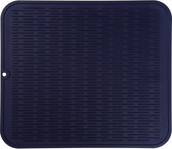 MicoYang Silicone Dish Drying Mat for Multiple Usage,Easy clean,Eco-friendly,Heat-resistant Silicone Mat for Kitchen Counter or Sink,Refrigerator or Drawer Liner Navy Blue 2XL 24 inches x 18 inches