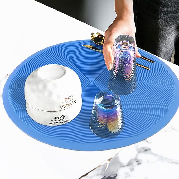 KooMall 12 10 8 Inch Multi-use Microwave Mat, Trivet, Pot Holders, Drying, Baking, Place Mat, Utensils Rest, Silicone Cover Pad for Hot Pot Pans Bowls Plates Dishes Kitchen Counter,Heat Resistant,Blue