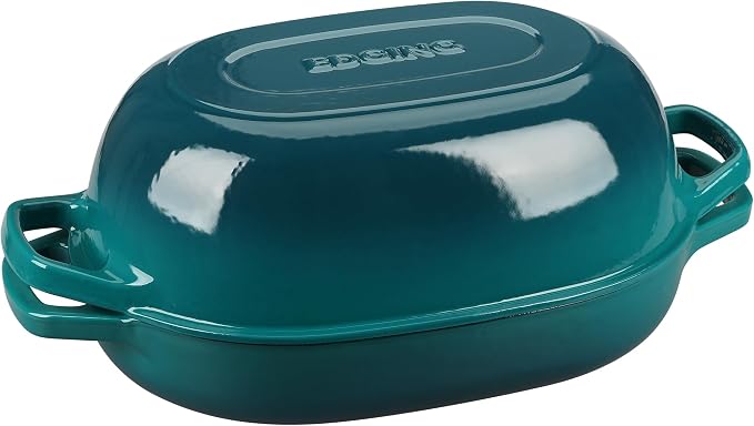 EDGING CASTING Enameled Cast Iron Oval Dutch Oven Pot with Lid, Dutch Oven for Sourdough Bread Baking, Bread Oven, Bread Dutch Oven, Oval Bread Pan, 7qt, Darkcyan