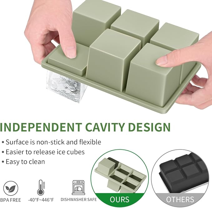 Large Ice Cube Tray for Whiskey: FDDBI Silicone Ice Cube Trays with Lid - 2Pack Big Square Old Fashioned Ice Cube Maker for Cocktail - 2inch Huge Cubed Ice Trays for Whisky