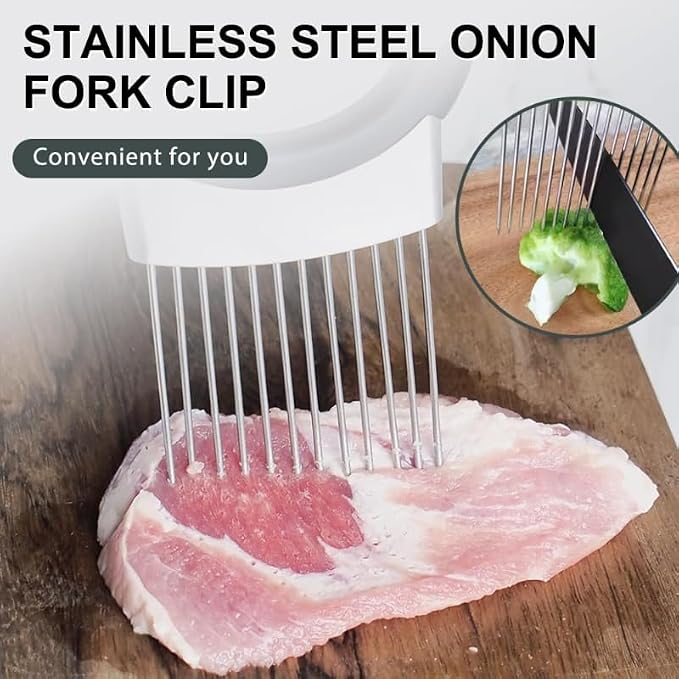 Stainless Steel Onion Slice Holder, Lemon Slicer Vegetable Cutter, Chopper Slicing Assistant Tool for Meat, Onion, Potato, Tomato Home Kitchen Tools (B-2 PCS)