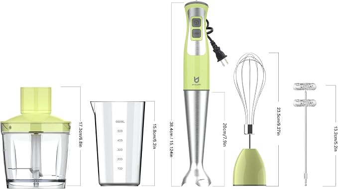 UTALENT Immersion Hand Blender with chopper - Puree Baby Food, Sauce & Soup | 8-speed, Pure Copper Winding Motor, 5.2 feet power cord, 4-point Ice crush blade, 500ml chopper, 600ml vessel, Whisk, Frother