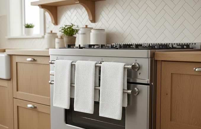 White Kitchen Hand Dish Towels, Set of 3, 100% Cotton, 18" x 28" | Terry Loop Textured, Soft & Absorbent Cleaning Cloth, Quick Dry, Multipurpose for Everyday Use