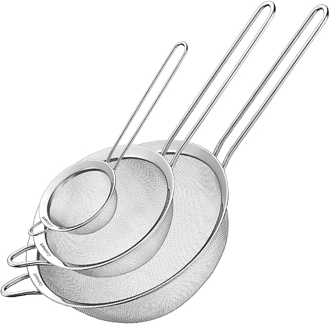 Cuisinart Mesh Strainers, Stainless Steel, Dishwasher Safe, 3-Count | Fine mesh kitchen strainers in 3 sizes, can be used as a pasta strainer, rice strainer, spaghetti strainer, CTG-00-3MS