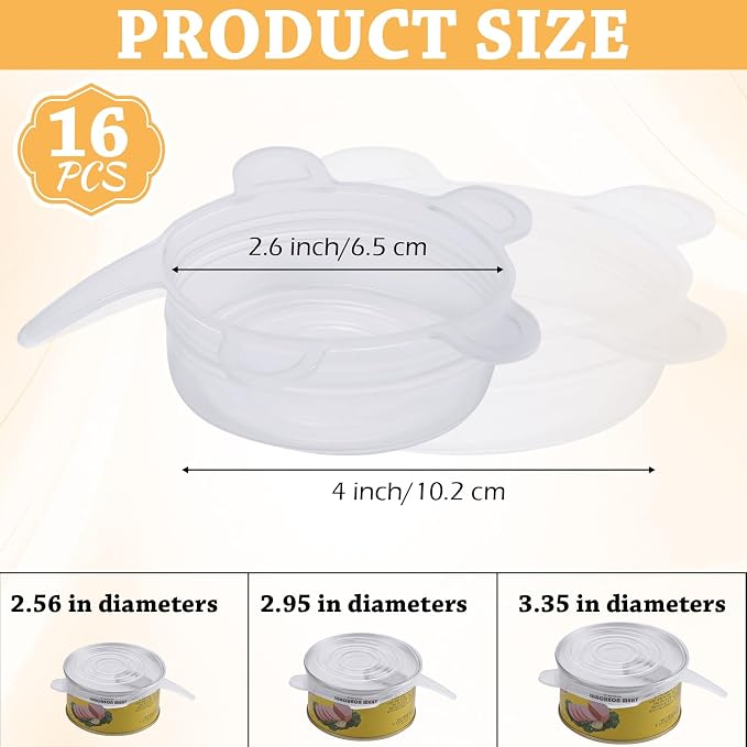 Patelai 16 Pack Silicone Jar Covers Same Size Silicone Jar Cap Stretch Lids Thicker Reusable Container Cover, Expandable Food Storage Covers Dishwasher and Freezer Safe 2.6-3.3 Inch(White)