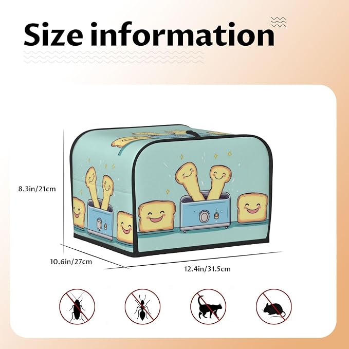 Toaster Cover 4 Slice with Cartoon Toast Pattern Dustproof Bread Maker Cover Fingerprint Bakeware Protection Wide Slot Toaster Bag Reusable Kitchen Small Appliance Cover