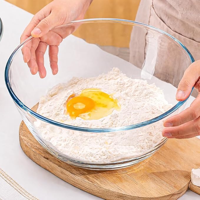 Large 6 QT Glass Mixing Bowl with Lid | Sourdough Bread Proofing, Bread Making