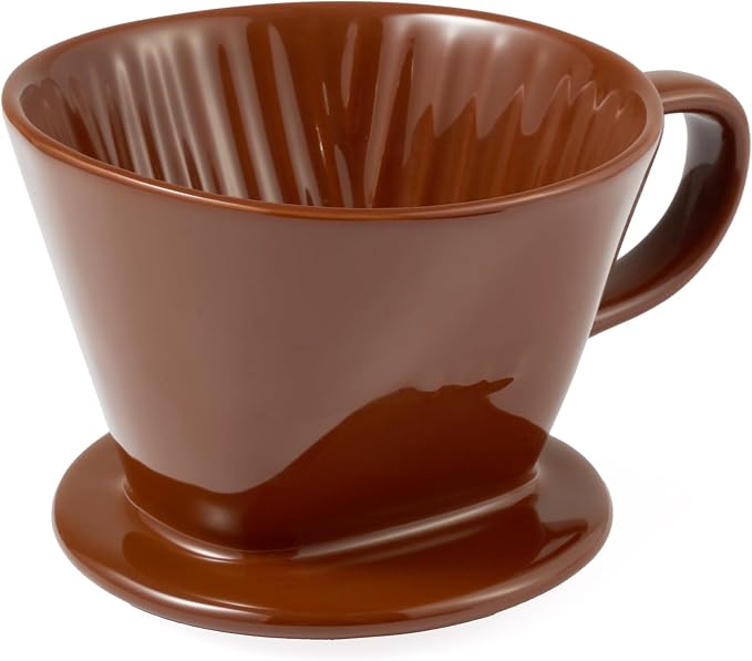 Pour Over Coffee Dripper, Ceramic Pour Over Coffee Maker, Brown | 3 Holes Flat Bottom, Easy Manual Brew Maker, Porcelain Slow Filter Cone for Travel, Camping, Office, Home