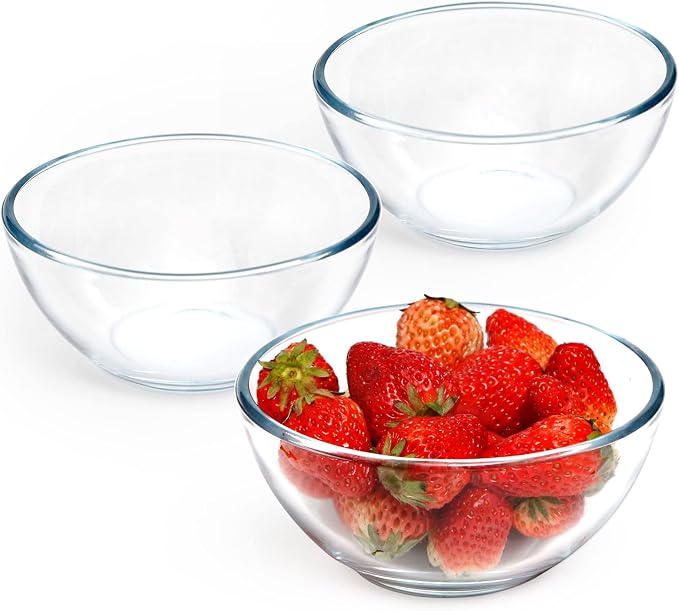 NUTRIUPS 5 Inch Small Glass Bowls Set of 3, 8oz Glass Dessert Bowl Set, Clear Tempered Glass Sauce Bowls for Kitchen Microwave and Oven Safe (5 inch，Set of 3)