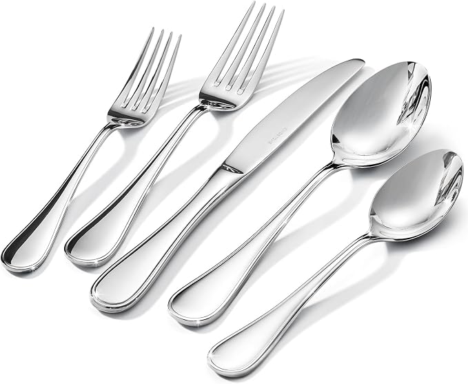 18/10 Stainless Steel Silverware Set for 8, 40 Piece Teardrop Flatware Set | KINGSTONE Heavy Cutlery Set, Mirror Polished Knives Forks and Spoons Utensils, Dishwasher Safe for Home Kitchen Wedding