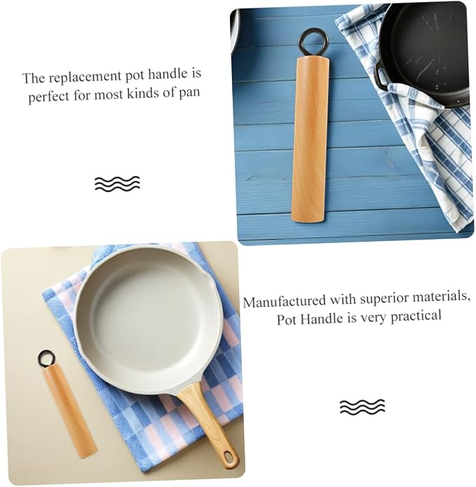 Mikinona Wok Handle Wok Accessories Detachable Handle Cookware Pan Replacement Pot Grip Replacement Wooden Pan Universal Wooden Cookware Beech Iron