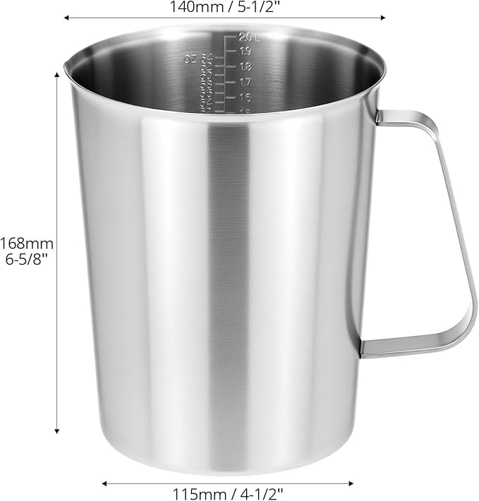 QWORK 304 Stainless Steel Measuring Cup 64 OZ with OZ/ML Graduations, 8 Cup Kitchen Mixing Pitcher, Precision Engraved Markings, Container for Baking and Frothing, 2 Liter