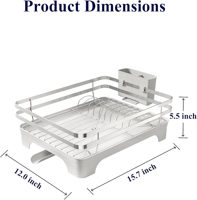 Kitsure Multi-Functional Dish Drying Rack, 15.7" x 12.0" x 5.5", Sliver | Dish Rack for Kitchen Counter with Cutlery Holder, Rust-Proof Drying Rack Kitchen, Kitchen Sink Organization