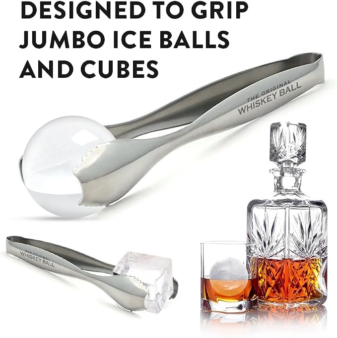 Ice Tongs For Jumbo Ice Balls and King Cubes - 18/8 Stainless Steel IceTongs for Jumbo Ice Balls and Cubes - Ideal Serving Tongs ensure a Secure Ice Grip - 7 inch Kitchen Tongs for Ice Ball