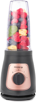 Holstein Housewares Personal Blender – 25 oz Travel Jar, Two-Speed Knob with Pulse Function, Stainless Steel Blades, Compact & Portable, Cool Grey/Rose Gold
