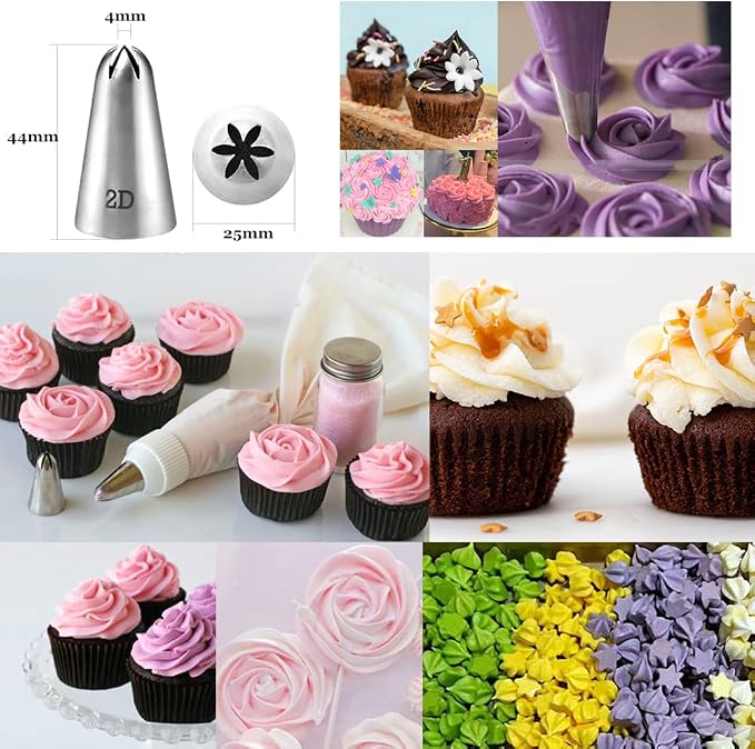 Large Piping Tips Set 1M 2D 2A 2F 6B 234 for Frosting, 6 Pcs