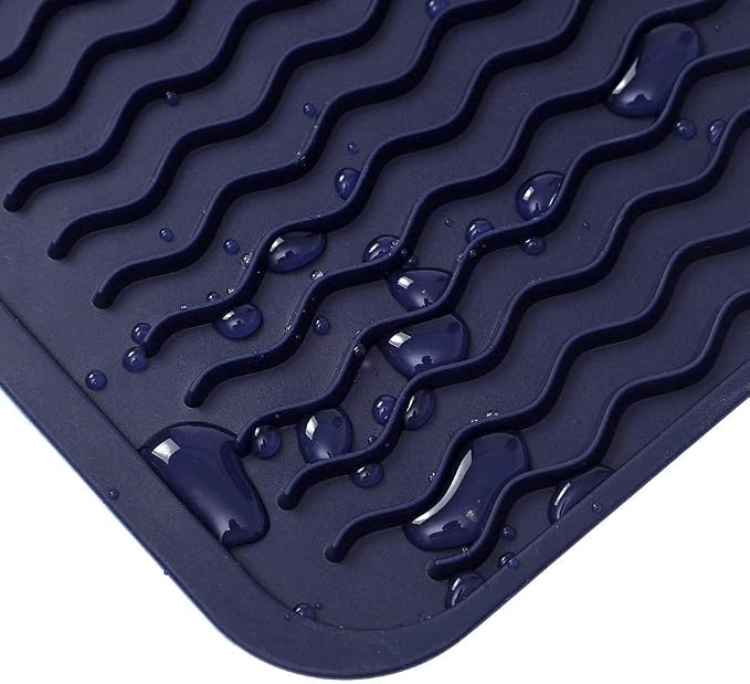 MicoYang Silicone Dish Drying Mat for Multiple Usage,Easy clean,Eco-friendly,Heat-resistant Silicone Mat for Kitchen Counter,Sink,Bar,Bottle,or Cup Navy Blue M 17 inches x 6 inches
