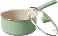 Redchef Ceramic Nonstick Saucepan with Lid, 2.5QT Small Cooking Pot, Non Toxic Sauce Pans for Kitchen, Cool Handle PFAS Free Compatible with All Cooktops, Green