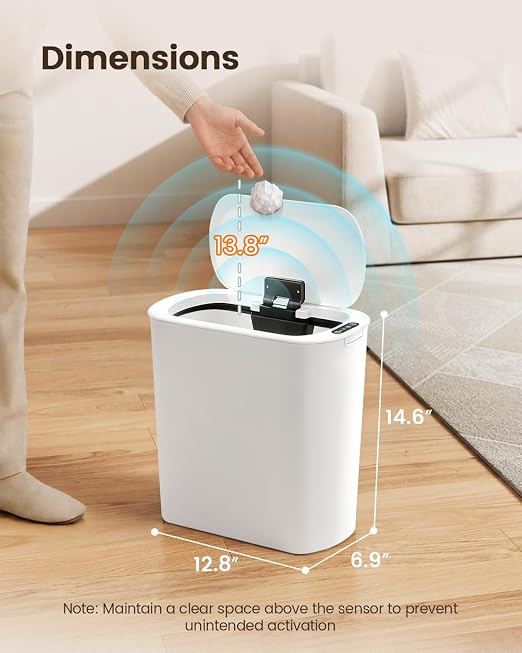 TIPGO 5 Gallon Automatic Bathroom Trash Can with Lid, White, Touchless | Motion Sensor, Slim Smart Garbage Bin, Plastic Wastebasket, Battery Operated, Manual Button, for Bedroom, Office,RV