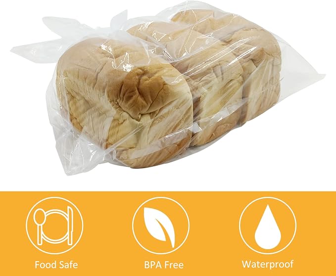 200 Pack 18 x 24 Inch Plastic Produce Bags Bread Loaf Bags | Clear Plastic Flat Poly Bags with Twist Ties for Food, Bread, Dough, Clothes Packaging, Storage, Gift Bag (1 Mil Thick)