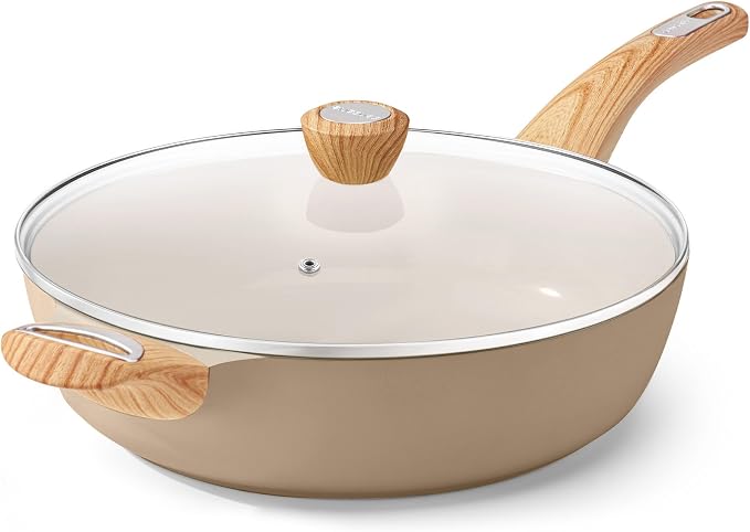 SENSARTE Ceramic Nonstick Frying Pan Skillet with Lid, 13.3 Inch Large Deep Frying Pan, 6 QT Saute Pan, Induction Pan, Healthy Non Toxic Cooking Pan with Helper Handle, PFOA PFAS PTFE Free