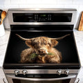 Highland Cow Stove Top Cover, Farmhouse Kitchen, 28x20 in | Photorealistic highland cow close-up on black; non-slip washable mat; protects glass and electric cooktops; 28.4 x 20.5 in