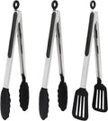 12 Inch Kitchen Tongs Set of 3, Silicone Tongs with Silicone Tips | Stainless Steel Handle, Non-Scratch, Heat Resistant, for Cooking, Baking, Grilling