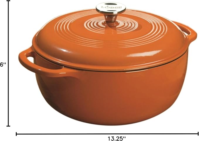 Lodge Essential Enamel Cast Iron Dutch Oven 6 Quarts - Perfect for Bread Baking, Braising, Marinating & Slow Cooking, Features Moisture-Sealing Lid & Dual Handles, Kitchen Essentials, Pumpkin
