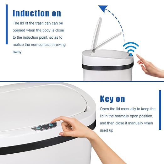BestOffice | 13 Gallon Stainless Steel Trash Can with Lid | White | Automatic Touchless Garbage Can | Odor Control | Modern Oval Design | Easy to Clean | For Kitchen, Bathroom, Office or Home