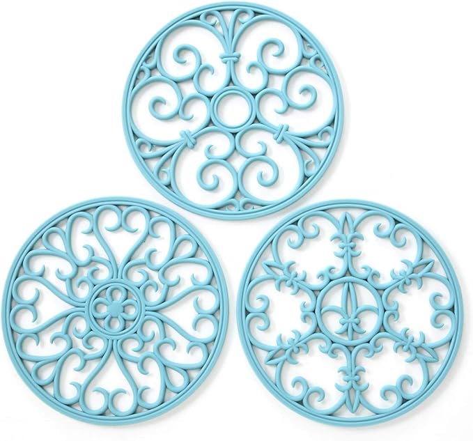 Silicone Trivet Mat - Non-Slip & Heat Resistant Kitchen Pads for Countertops & Table - Trivets for Hot Dishes & Cookware - Pot Holder for Pots & Pans - Turquoise, Set of 3