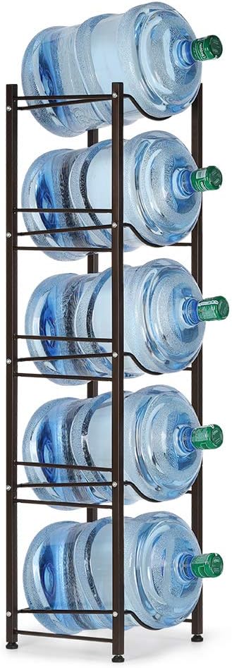 Water Cooler Jug Rack Dispenser 5 Tier Heavy Duty Detachable Metal Water Bottle Storage Shelf Organizer for 5 Gallon Water Jug Holder for Home Office Kitchen Breakroom