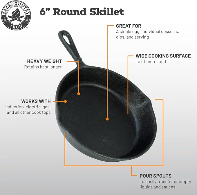 6-1/2 Inch Round Small Pre-Seasoned Cast Iron Skillet