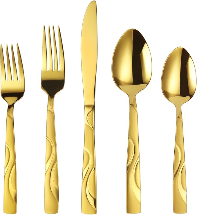 40-Piece Gold Flatware Set for 8 | Grade 430 Stainless Steel Golden Silverware Set, Cutlery Set, including Fork Spoon Knife, Dishwasher Safe