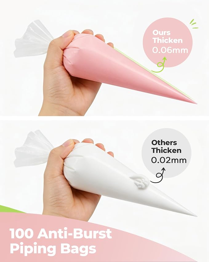 Kootek 124 Icing Piping Bags and Tips Set Frosting Cake Decorating Kit Pink | Baking Supplies Tools, 100 +1 Piping Bags 12", 16 Icing Piping Tips, Reusable Pastry Bag, 3 Scrapers, for Beginners & Pros